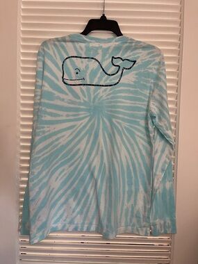 Vineyard Vines Vintage Whale Long-Sleeve Pocket Tee Light Blue Tie-Dye